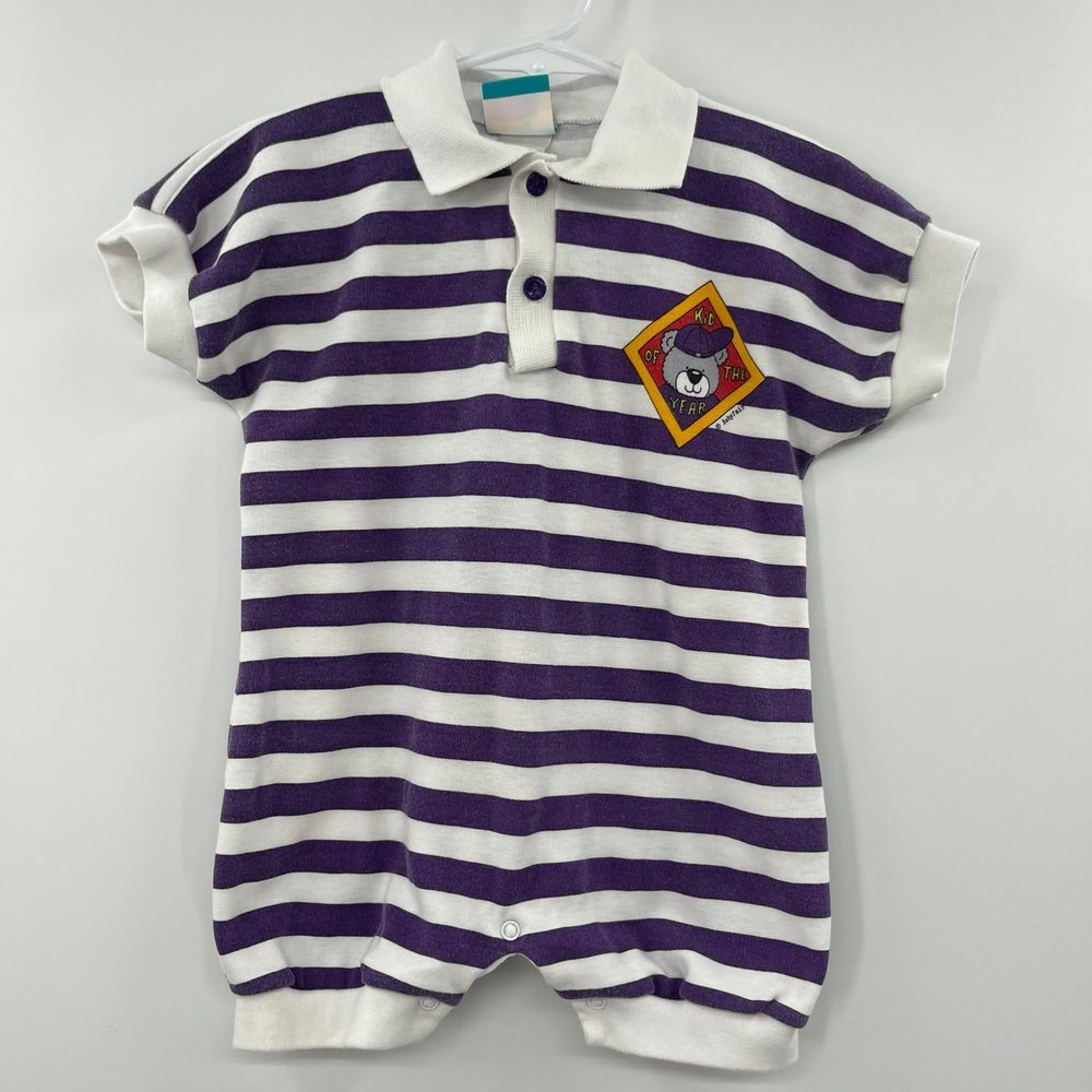 VINTAGE KIDS AHOY BABY FAIR STRIPE ROMPER KID OF THE YEAR‎ 12 months